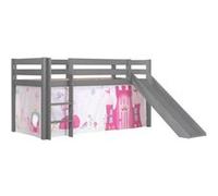 Vipack Lit Enfant Surélevé Avec Toboggan Pino 90x200cm Gris + Rideau de lit princess Gris G