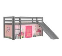 Vipack Lit Enfant Surlev Avec Toboggan Pino 90x200cm Gris + Rideau De Lit Spring