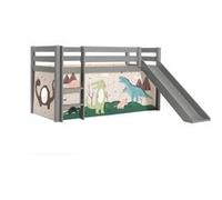 Vipack Lit Enfant Surélevé Avec Toboggan + Rideau pour lit en hauteur en 4 parties Dinos Vert G