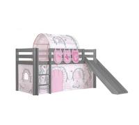 Vipack Lit Enfant Surlev Avec Toboggan Gris + Rideau Et Tunnel De Lit + 3 Pochettes Birdy