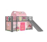 Vipack Lit Enfant Surlev Avec Toboggan Gris + Rideau Et Tunnel De Lit + 3 Pochettes Spring