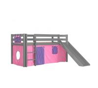 Vipack Lit Enfant Surlev Avec Toboggan Pino 90x200cm Gris + Rideau De Lit Bella