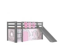Vipack Lit Enfant Surlev Avec Toboggan Pino 90x200cm Gris + Rideau De Lit Et 3 Pochettes Birdy