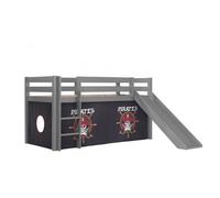 Vipack Lit Enfant Surlev Avec Toboggan Pino 90x200cm Gris + Rideau De Lit Pirates