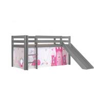Vipack Lit Enfant Surlev Avec Toboggan Pino 90x200cm Gris + Rideau De Lit Princess