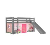Vipack Lit Enfant Surlev Avec Toboggan Pino 90x200cm Gris + Rideau De Lit Spring