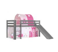 Vipack Lit Enfant Surlev Avec Toboggan Pino 90x200cm Gris + Rideau + Tunnel De Lit Princess