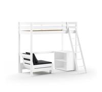 VIPACK Lit haut avec fauteuil et bibliothèque - Blanc