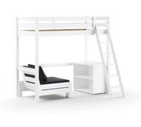 VIPACK Lit haut avec fauteuil et bibliothèque - Blanc