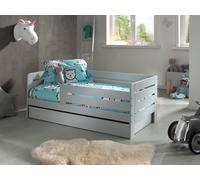 Vipack - Lit junior avec surface de couchage 70 x 140 cm, encadrement avec panneaux horizontaux, tiroir de lit inclus, finition MDF laqué gris clair