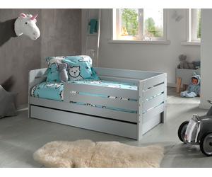 Vipack - Lit junior avec surface de couchage 70 x 140 cm, encadrement avec panneaux horizontaux, tiroir de lit inclus, finition MDF laqué gris clair