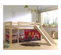 VIPACK Lit Mi-Hauteur 90x200 Toboggan sommier Inclus Housse Pompier Pino - Bois