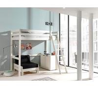 Vipack Pino Lit Mezzanine 90x200 Blanc + Commode 2 Portes + Lit Convertible En Fauteuil Blanc