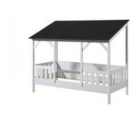Vipack Lit cabane Malia - 90 x 200 cm - avec tiroir - corps laqué blanc, toit noir