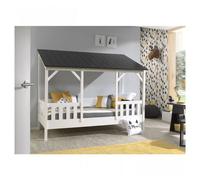 Vipack Malia Lit Cabane 90x200 Avec Toit Noir + Sommier 16 Lattes 90x200cm Beige