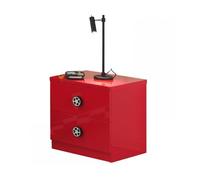 Vipack Table de Chevet Monza en MDF laqué Rouge avec tiroirs à Fermeture Souple et poignées en Forme de pneus de Voiture