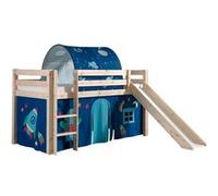 Lit de jeu Vipack Pino incl. toboggan, surface de couchage 90x200 cm avec set textile rideau et tunnel "Astro