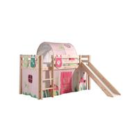 Vipack Lit de jeu Pino - 90x200 cm, toboggan, rideau, tunnel et 3 pochettes Spring