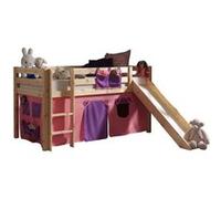 Vipack Lit de jeu Pino avec toboggan et set textile "Bella" - Pin massif laqué naturel, Dimension : 210 cm x 114 cm x 218 cm ; PICOHSGB1074