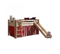 Vipack Pino Lit Compact Avec Toboggan Pin Massif Nature + Rideau De Lit Chucky