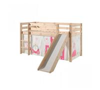 Vipack Pino Lit Compact Avec Toboggan Pin Massif Nature + Rideau De Lit Princes