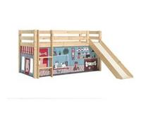 Vipack PINO Lit Compact avec Toboggan Pin Massif Nature + Rideau en 4 parties Animalerie Beige G
