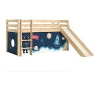 Vipack PINO Lit Compact avec Toboggan Pin Massif Nature + Rideau en 4 parties Espace Beige G