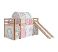 Vipack Pino Lit Compact Avec Toboggan Pin Massif + Rideau, Tunnel Et 3 Pochettes De Lit Birdy