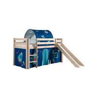 Lit de jeu Vipack Pino incl. toboggan, surface de couchage 90x200 cm avec set textile rideau et tunnel "Astro