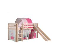 Lit de jeu Vipack Pino incl. toboggan, surface de couchage 90x200 cm avec set textile rideau et tunnel "Princes