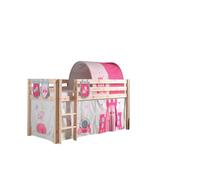 Vipack Lit de jeu Pino – Pin massif naturel 90x200 cm – Set rideau, tunnel et 3 pochettes Princesse
