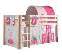 Vipack Lit de jeu Pino – Pin massif naturel 90x200 cm – Set rideau, tunnel et 3 pochettes Princesse