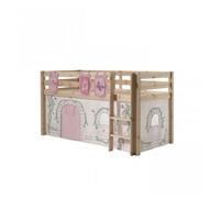 Vipack Pino Lit Compact Pin Massif Naturel + Rideau De Lit Birdy + 3 Pochettes Birdy