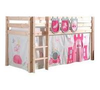 Vipack PINO Lit Compact Pin Massif Naturel + Rideau de lit Princess + 3 Pochettes Princesse Beige G