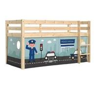 Vipack PINO Lit Compact Pin Massif Naturel + Rideau en 4 parties Policier Beige G