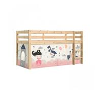 Vipack Lit compact Pino Princesse Sophie – Pin massif naturel, rideau princesse en 4 parties Beige