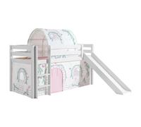 Vipack Pino Lit Mezzanine Avec Toboggan + Birdy Tunnel Et Rideau De Lit + 3 Pochettes