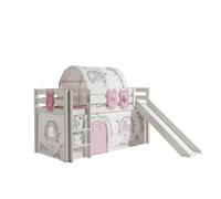 Vipack Pino Lit Mezzanine Avec Toboggan Blanc + Rideau Et Tunnel De Lit + 3 Pochettes Birdy