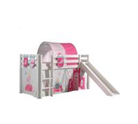 Vipack Pino Lit Mezzanine Avec Toboggan Blanc + Rideau + Tunnel De Lit + Pochettes Little Princess