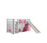 Vipack Pino Lit Mezzanine Avec Toboggan Pin Massif Blanc + Little Princess Rideau Et 3 Pochettes