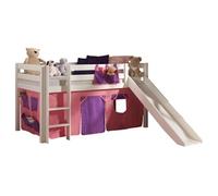 Vipack PINO Lit mezzanine avec toboggan pin massif Blanc + Rideau de lit Bella