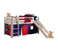 Vipack PINO Lit mezzanine avec toboggan pin massif Blanc + Rideau de lit Domino