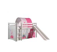 Lit de jeu Vipack Pino incl. toboggan, surface de couchage 90x200 cm avec set textile rideau et tunnel "Princes