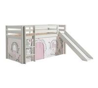 Vipack PINO Lit mezzanine avec toboggan + Rideau de lit Birdy Rouge G