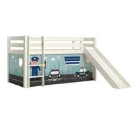 Vipack PINO Lit mezzanine avec toboggan + Rideau de lit Police Bleu G