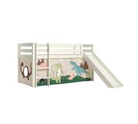 Vipack pino lit mezzanine avec toboggan + rideau pour lit en 4 parties dino