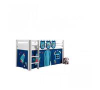 Vipack Pino Lit Sureleve 90x200cm Avec Sommier Blanc + Rideau De Lit Astro + 3 Pochettes