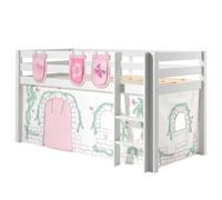 Vipack Pino Lit Sureleve 90x200cm Avec Sommier Blanc + Rideau De Lit Birdy + 3 Pochettes