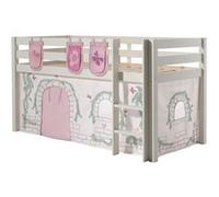 Vipack Lit de jeu surélevé Pino 90x200 cm avec sommier blanc, rideau Birdy et 3 pochettes