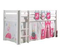 Vipack Lit de jeu Pino 90x200 cm avec rideau Princesse et 3 pochettes Blanc